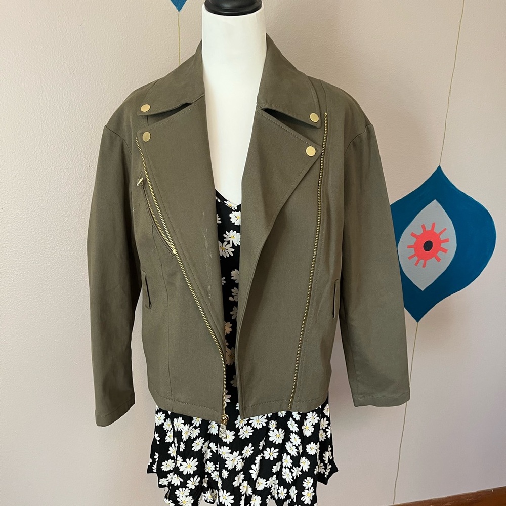 Express Khaki Women's Utility Jacket with Gold Details